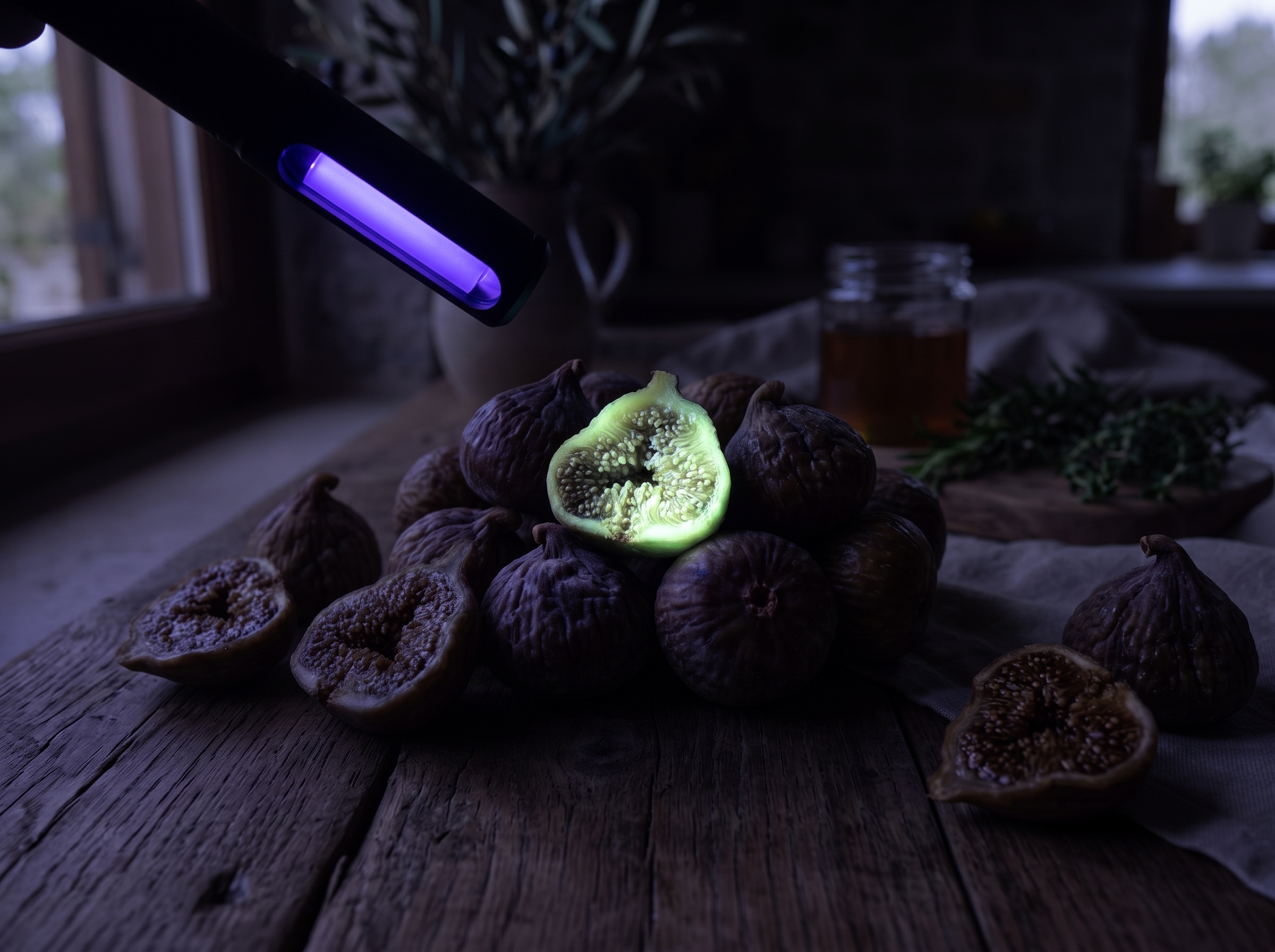 Kuru incir — 365 nm UV ışığında aflatoksin izi