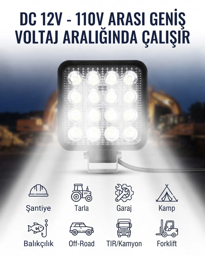 16 LED projektör DC 12V-110V geniş voltaj